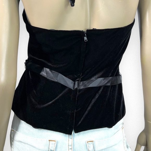 Vintage 90s XSCAPE Black Velvet Halter Halter Top with Ribbon Tie 8 - Picture 7 of 10